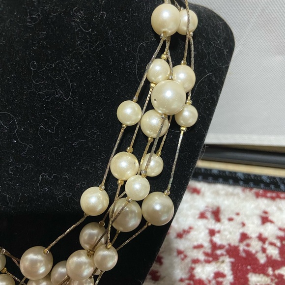 Vintage Made in Korea, Faux Pearl Necklace in Multi-Strand Chain - Picture 3 of 5